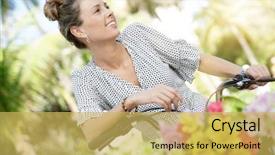  Presentation with super woman women power - Presentation theme consisting of summery - super smily young woman background and a yellow colored foreground