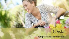  Presentation with flower woman - PPT theme featuring summery - super smily young woman background and a yellow colored foreground
