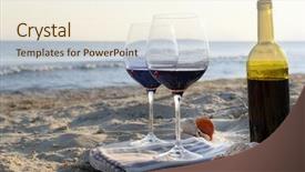  Presentation with seashore - Colorful PPT layouts enhanced with summery - wine bottle and glasses backdrop and a  colored foreground