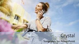  Presentation with young woman diagnosis of sti - PPT theme with summery young woman with cellphone background and a light blue colored foreground