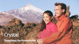  Presentation with hiking mountain - Cool new slides with summit - happy hiking couple relaxing backdrop and a tawny brown colored foreground