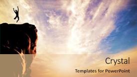  Presentation with joy - Beautiful PPT theme featuring summit - silhouette of a man jumping backdrop and a lemonade colored foreground