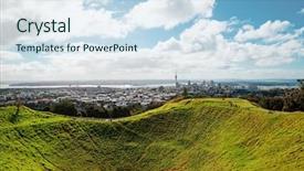  Presentation with garden city - PPT theme featuring summit of mount eden background and a sky blue colored foreground