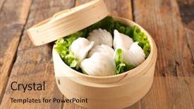  Presentation with dim sum - Beautiful theme featuring sums - dim sum and lettuce backdrop and a  colored foreground