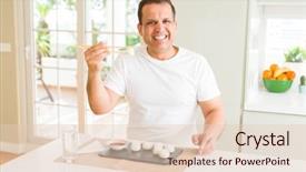 Presentation with dim sum - PPT layouts with sums - middle age man eating asian background and a  colored foreground