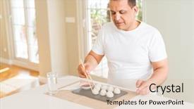  Presentation with dim sum - Audience pleasing slide set consisting of sums - middle age man eating asian backdrop and a lemonade colored foreground
