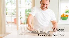  Presentation with dim sum - Presentation design consisting of sums - middle age man eating asian background and a lemonade colored foreground