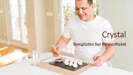  Presentation with asian chopsticks - Slide set having sums - middle age man eating asian background and a lemonade colored foreground