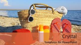  Presentation with sunscreen - Cool new presentation with sun - beach bag sandals hat sunscreen backdrop and a red colored foreground