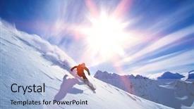  Presentation with skiing - Cool new PPT theme with sun - full length of skier skiing backdrop and a light blue colored foreground