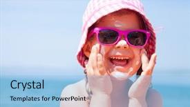  Presentation with cream - Cool new PPT theme with sun - girl anoints her face protective backdrop and a light blue colored foreground