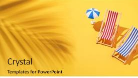  Presentation with palm beach - Cool new PPT layouts with sun - miniatures beach chair with umbrella backdrop and a gold colored foreground