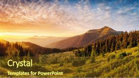  Presentation with park - Slide set featuring sun - picturesque view of the mountains background and a tawny brown colored foreground