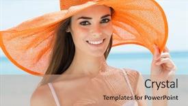  Presentation with smiling little girl - Beautiful PPT theme featuring sun - portrait of smiling girl backdrop and a coral colored foreground