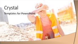  Presentation with construction site construction - Slide deck enhanced with sun - tired construction worker wiping forehead background and a sky blue colored foreground