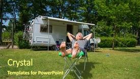  Presentation with mobil home park - Presentation theme featuring sun at his mobil home background and a tawny brown colored foreground