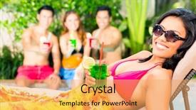  Presentation with friends eating and drinking wine - Theme featuring sun bathing - asian friends partying and drinking background and a yellow colored foreground