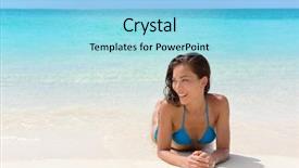  Presentation with sand ocean - Theme enhanced with sun bathing - beach vacation woman relaxing background and a arctic colored foreground