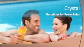 Presentation with swimming pool - Slides enhanced with sun bathing - beautiful couple drinking cocktails background and a  colored foreground