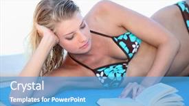  Presentation with kids reading book - PPT theme with sun bathing - blond woman reading a book background and a  colored foreground