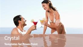  Presentation with couple - Presentation design enhanced with sun bathing - happy couple having cocktails background and a coral colored foreground