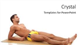  Presentation with prehistoric man - Colorful PPT theme enhanced with sun bathing - man in swimwear backdrop and a white colored foreground