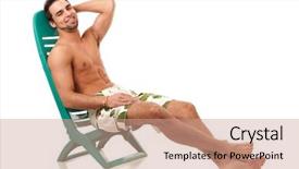  Presentation with man power service - PPT theme enhanced with sun bathing - man in swimwear background and a coral colored foreground