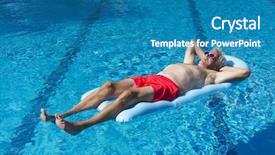  Presentation with water sun - Amazing slide deck having sun bathing - senior man on vacation floating backdrop and a teal colored foreground