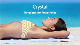  Presentation with summer at the beach - Presentation theme having sun bathing - summer beach vacation woman relaxing background and a teal colored foreground