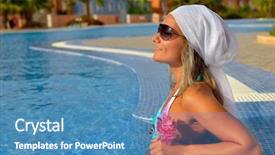  Presentation with relaxing - Presentation theme consisting of sun bathing - young woman relaxing background and a  colored foreground