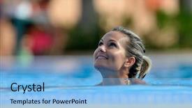  Presentation with swimming pool - Presentation design consisting of sun bathing - young woman swimming background and a light blue colored foreground