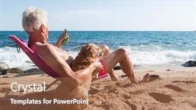  Presentation with sea sun - PPT layouts enhanced with sun bathing with his dog background and a coral colored foreground