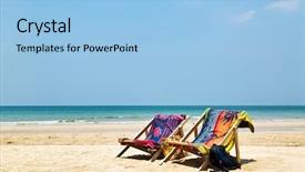  Presentation with sea sun - Slide set having sun beach chair on shore near sea thailand background and a light blue colored foreground