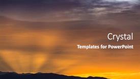  Presentation with sky sun - Presentation design enhanced with sun behind dark mountain silhouettes with colorful sky and clouds background and a tawny brown colored foreground