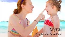  Presentation with sunscreen - Audience pleasing slides consisting of sun care - daughter and mother in beach backdrop and a coral colored foreground