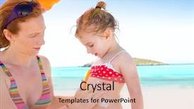  Presentation with sunscreen - Beautiful theme featuring sun care - daughter and mother in beach backdrop and a coral colored foreground