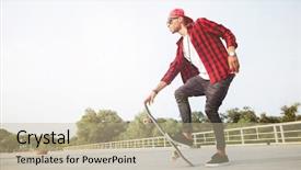  Presentation with dark tealout picture - Colorful slide deck enhanced with sun clock - picture of young dark skinned backdrop and a  colored foreground