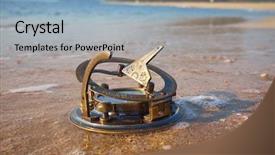  Presentation with old west vintage compass - Colorful slide deck enhanced with sun dial - panorama of tropical beach backdrop and a light blue colored foreground