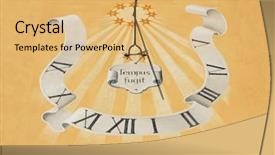 Presentation with sun clock - Presentation theme having closeup of round construction in resort background and a gray colored foreground