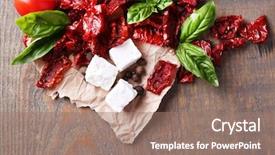  Presentation with feta cheese - Slide deck consisting of sun dried and fresh tomatoes background and a coral colored foreground