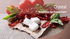  Presentation with feta cheese - Cool new slide deck with pretty caucasian young woman portrait on gray background brunette girl up to shoulder portrait backdrop and a gray colored foreground