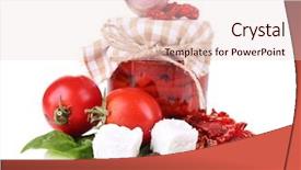  Presentation with feta cheese - Cool new slides with sun dried tomatoes in glass jar feta cheese and basil leaves isolated on white backdrop and a lemonade colored foreground