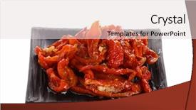  Presentation with olive - PPT theme consisting of sun-dried tomatoes with olive oil on a plate over white isolated background and a lemonade colored foreground