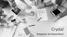  Presentation with young business people - Presentation theme having sun flare in background background and a light gray colored foreground