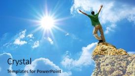  Presentation with mountain top - Cool new slides with sun free - man on top of mountain backdrop and a light blue colored foreground