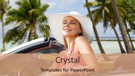  Presentation with summer trees - Amazing PPT theme having sun hat in convertible car backdrop and a coral colored foreground