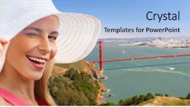  Presentation with summer sun - Audience pleasing theme consisting of sun hat over golden gate backdrop and a light blue colored foreground