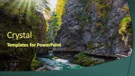  Presentation with mountain water - Beautiful presentation theme featuring sun-illuminates-the-mountain-river backdrop and a tawny brown colored foreground