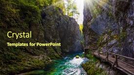  Presentation with mountain water - PPT layouts enhanced with sun-illuminates-the-mountain-river background and a tawny brown colored foreground