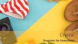  Presentation with lotion - Slides having sun-lotion-flip-flops-sunhat background and a yellow colored foreground